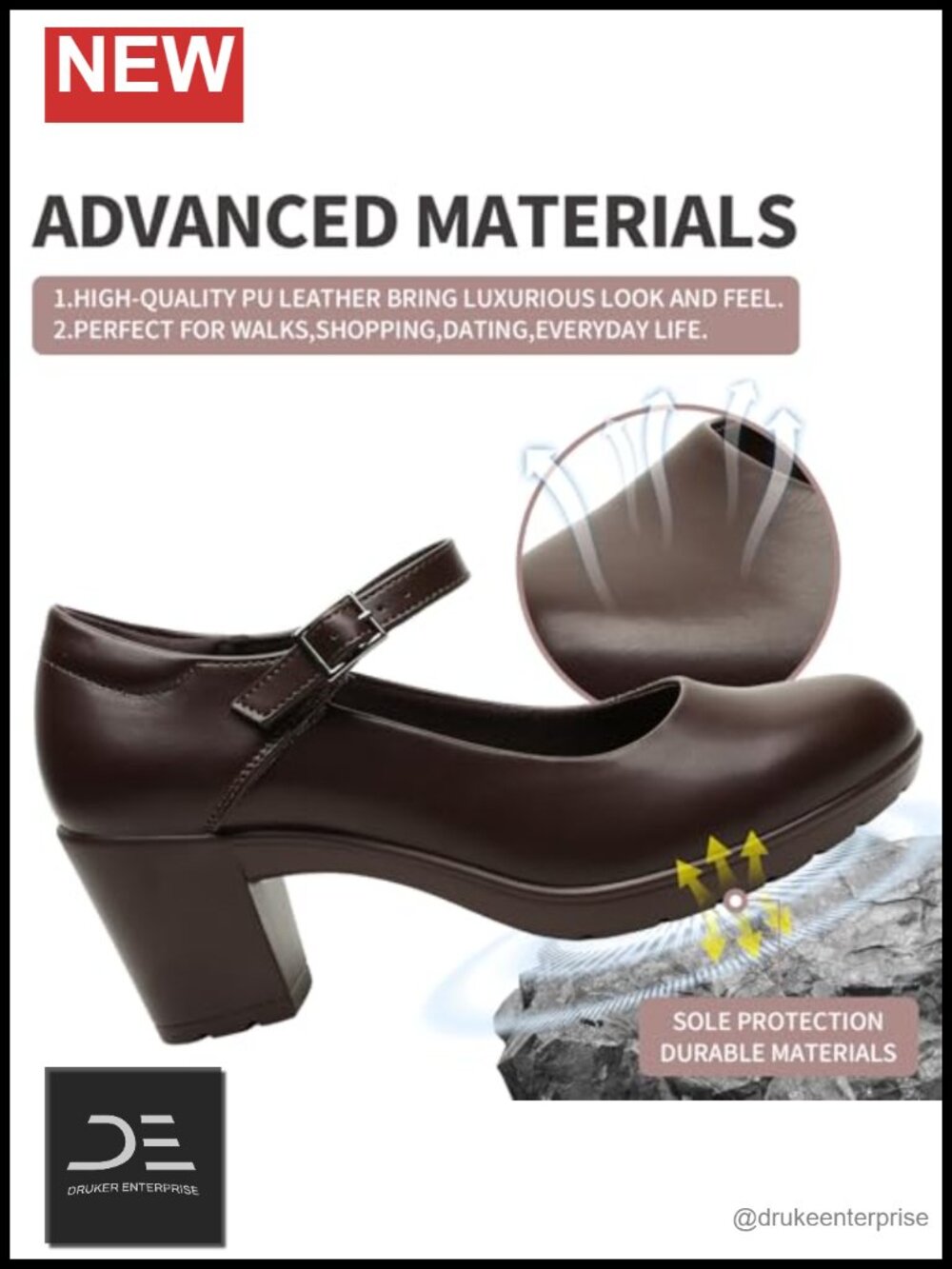 Mary Jane Dress Pumps Chunky Low Block Heels 7CM Closed Toe Work Platform Heels